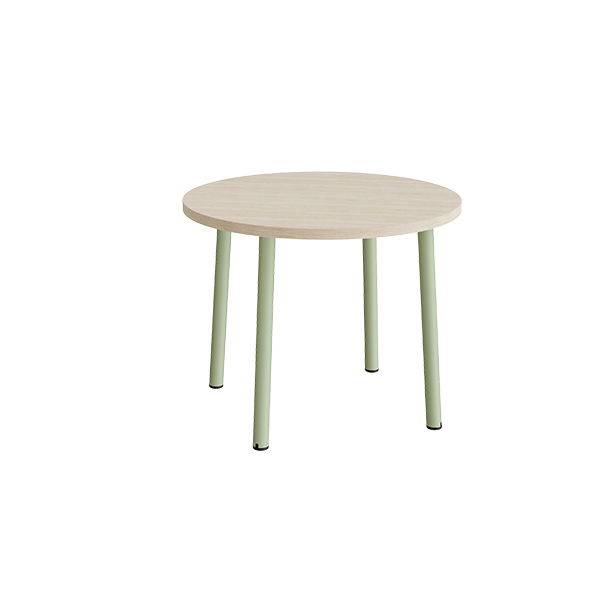 Rundt b&oslash;rnebord &Oslash;90cm i hvidpigmenteret eg laminat med gr&oslash;nt stel, h&oslash;jde 72cm 