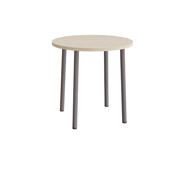 Rundt b&oslash;rnebord &Oslash;90cm i hvidpigmenteret eg laminat med gr&aring;t stel, h&oslash;jde 90cm