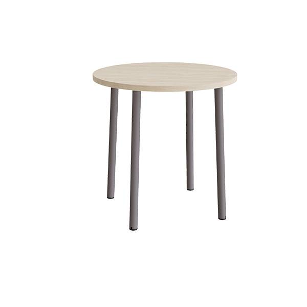 Rundt b&oslash;rnebord &Oslash;90cm i hvidpigmenteret eg laminat med gr&aring;t stel, h&oslash;jde 90cm