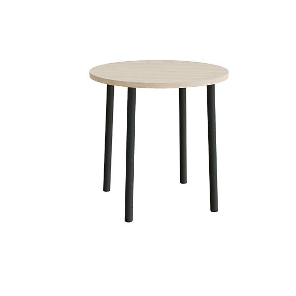 Rundt børnebord Ø90cm i hvidpigmenteret eg laminat med sort stel, højde 90cm 