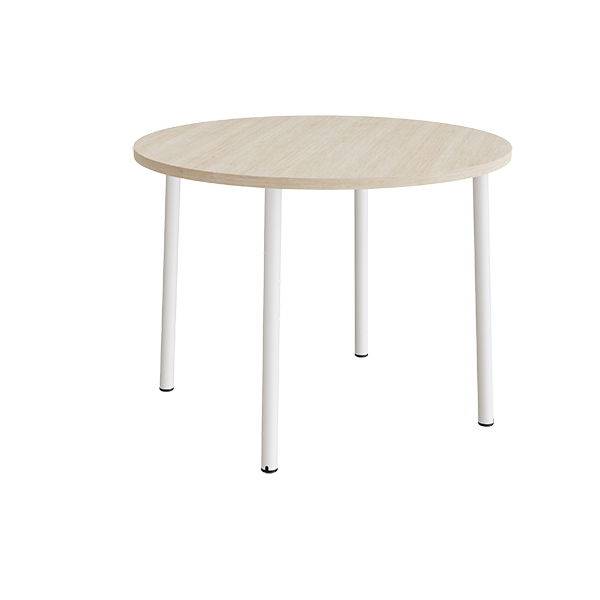 Rundt b&oslash;rnebord &Oslash;120cm i hvidpigmenteret eg laminat med hvidt stel, h&oslash;jde 90cm