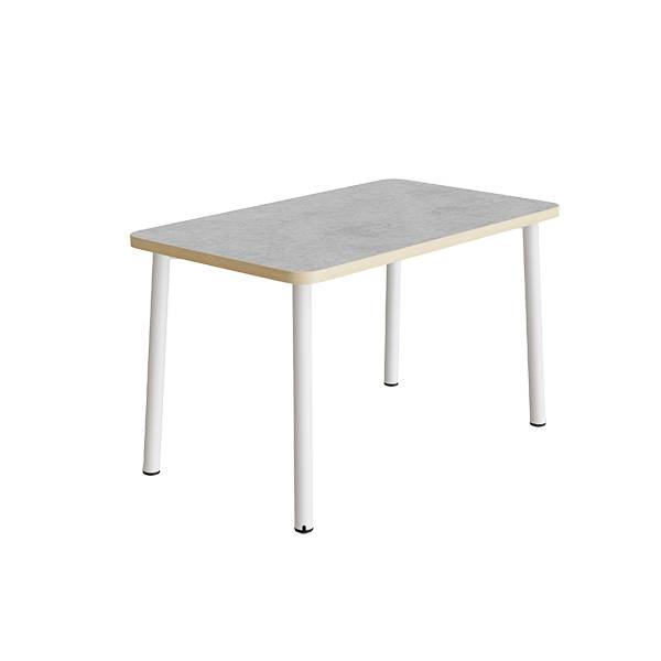 B&oslash;rnebord 120x70cm i hvidpigmenteret eg laminat p&aring; hvidt stel, h&oslash;jde 72cm