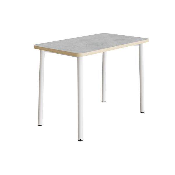 B&oslash;rnebord 120x70cm i lys gr&aring; linoleum p&aring; hvidt stel, h&oslash;jde 90cm