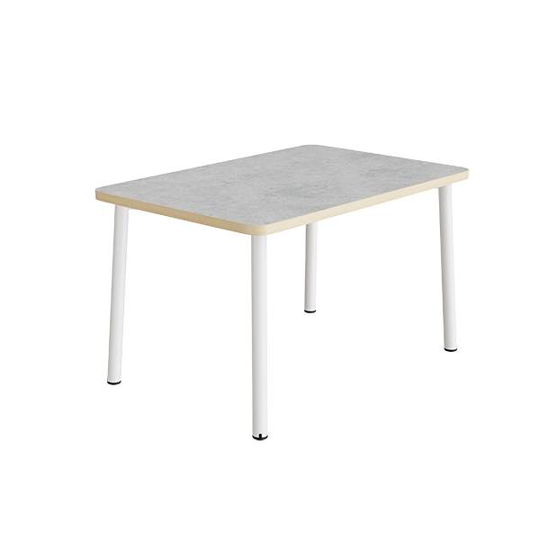 B&oslash;rnebord 120x70cm i lys gr&aring; linoleum med hvidt stel, h&oslash;jde 90cm