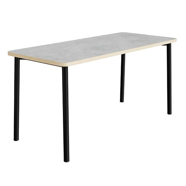 B&oslash;rnebord 180x80cm i lys gr&aring; linoleum med sort stel, h&oslash;jde 72cm