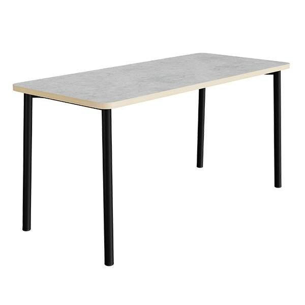 B&oslash;rnebord 180x80cm i lys gr&aring; linoleum med sort stel, h&oslash;jde 72cm