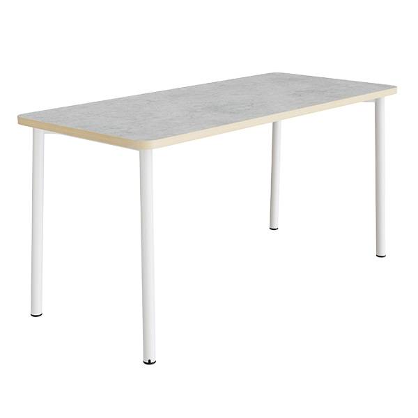 B&oslash;rnebord 180x80cm i lys gr&aring; linoleum med hvidt stel, h&oslash;jde 72cm