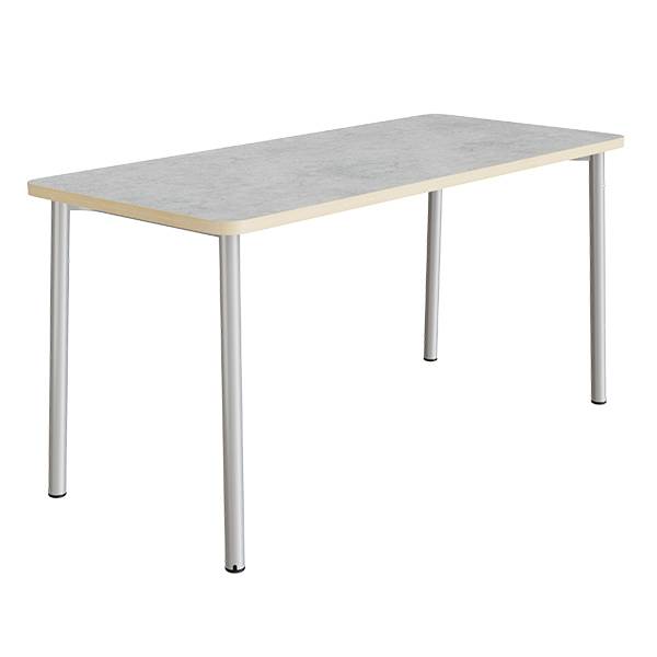 B&oslash;rnebord 180x80cm i lys gr&aring; linoleum med alugr&aring;t stel, h&oslash;jde 72cm