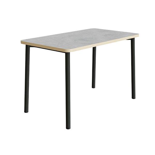 B&oslash;rnebord 180x80cm i lys gr&aring; linoleum p&aring; sort stel, h&oslash;jde 72cm