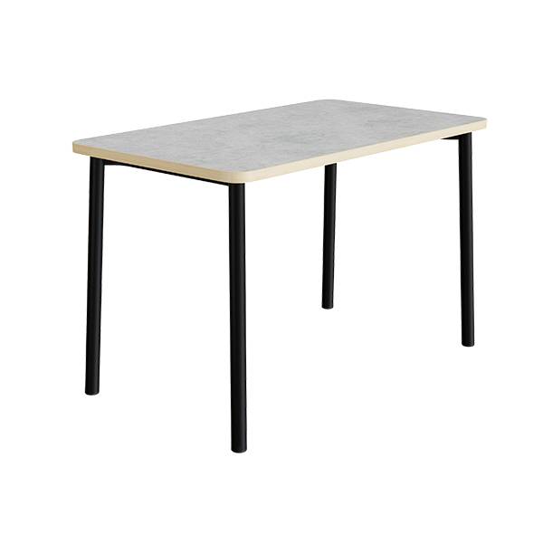 B&oslash;rnebord 180x80cm i lys gr&aring; linoleum med sort stel, h&oslash;jde 90cm