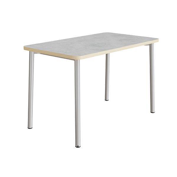 B&oslash;rnebord 180x80cm i lys gr&aring; linoleum med alugr&aring;t stel, h&oslash;jde 90cm
