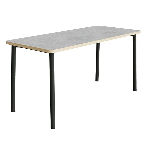 B&oslash;rnebord 180x80cm i lys gr&aring; linoleum p&aring; sort stel, h&oslash;jde 90cm