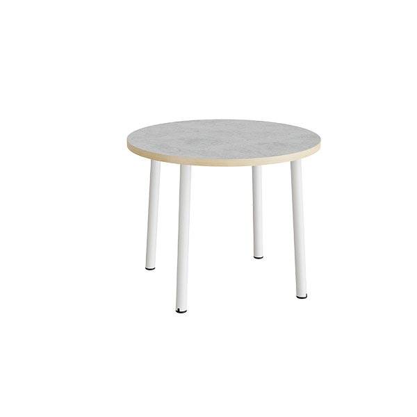 Rundt b&oslash;rnebord &Oslash;90cm i lys gr&aring; linoleum med hvidt stel, h&oslash;jde 72cm