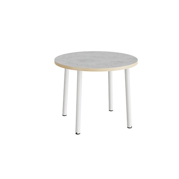 Rundt b&oslash;rnebord &Oslash;90cm i lys gr&aring; linoleum med hvidt stel, h&oslash;jde 72cm