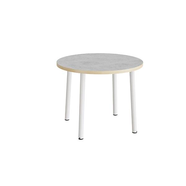 Kantinebord Ø90cm højde 72cm grå linoleum på hvidt stel