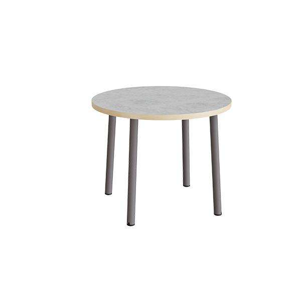 Rundt b&oslash;rnebord &Oslash;90cm i lys gr&aring; linoleum med gr&aring;t stel, h&oslash;jde 72cm 