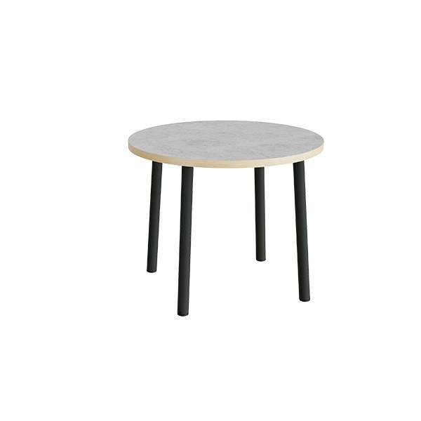 Rundt b&oslash;rnebord &Oslash;90cm i lys gr&aring; linoleum med sort stel, h&oslash;jde 72cm 