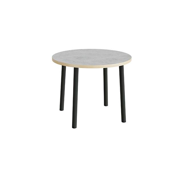 Rundt b&oslash;rnebord &Oslash;90cm i lys gr&aring; linoleum med sort stel, h&oslash;jde 72cm 