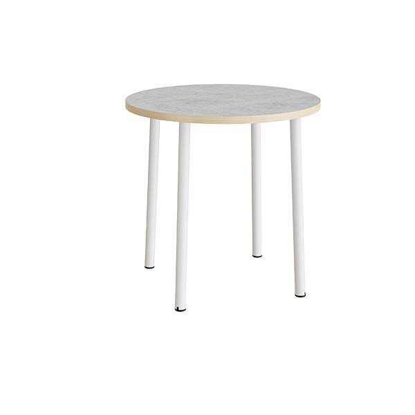 Rundt b&oslash;rnebord &Oslash;90cm i lys gr&aring; linoleum med hvidt stel, h&oslash;jde 90cm