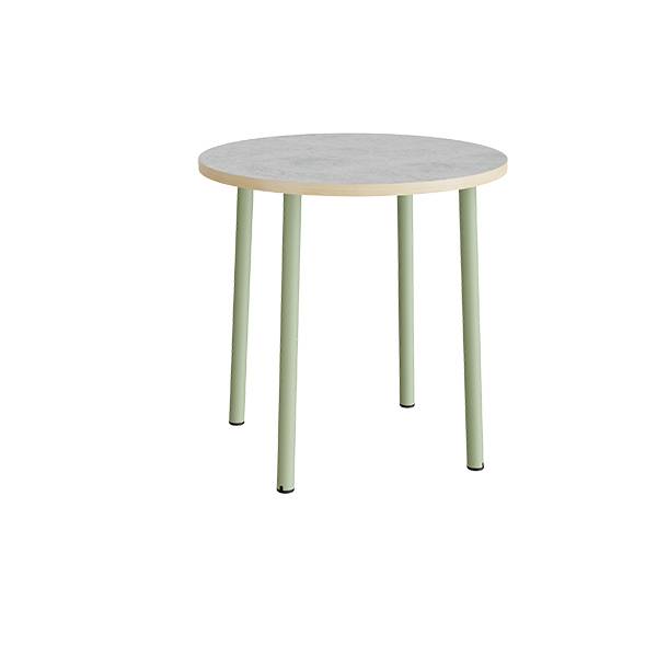 Rundt børnebord Ø90cm i lys grå linoleum med grønt stel, højde 90cm