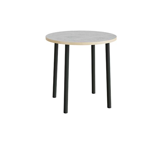 Rundt børnebord Ø90cm i lys grå linoleum med sort stel, højde 90cm