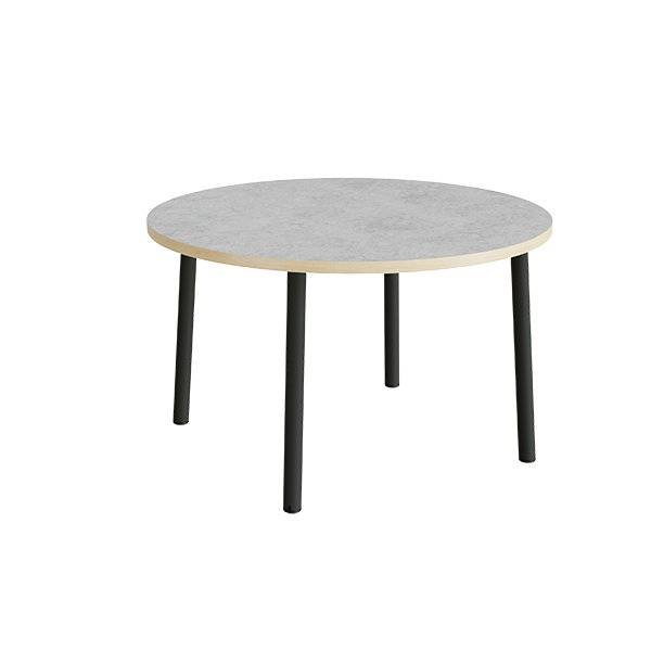Rundt b&oslash;rnebord &Oslash;120cm i lys gr&aring; linoleum p&aring; sort stel, h&oslash;jde 72cm