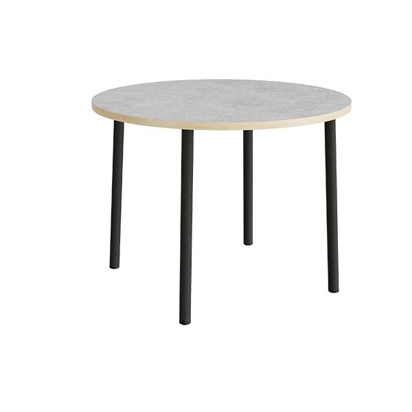 Rundt b&oslash;rnebord &Oslash;120cm i lys gr&aring; linoleum p&aring; sort stel, h&oslash;jde 90cm
