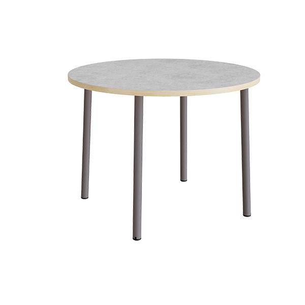 Rundt b&oslash;rnebord &Oslash;120cm i lys gr&aring; linoleum med gr&aring;t stel, h&oslash;jde 90cm 
