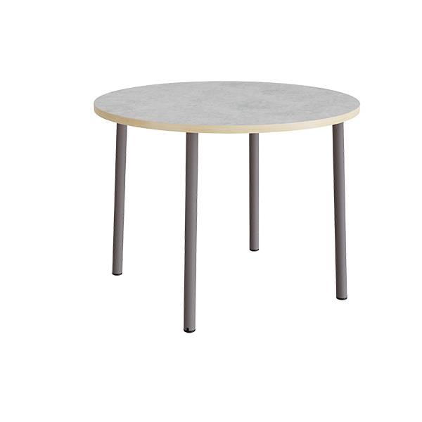 Rundt b&oslash;rnebord &Oslash;120cm i lys gr&aring; linoleum med gr&aring;t stel, h&oslash;jde 90cm 