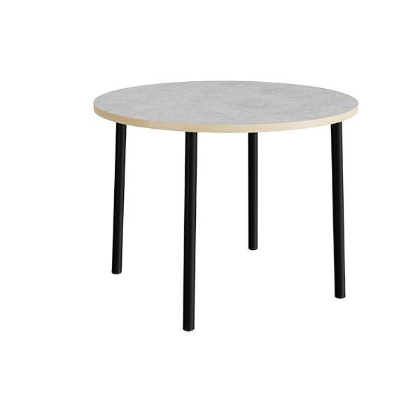 Rundt b&oslash;rnebord &Oslash;120cm i lys gr&aring; linoleum med sort stel, h&oslash;jde 90cm 