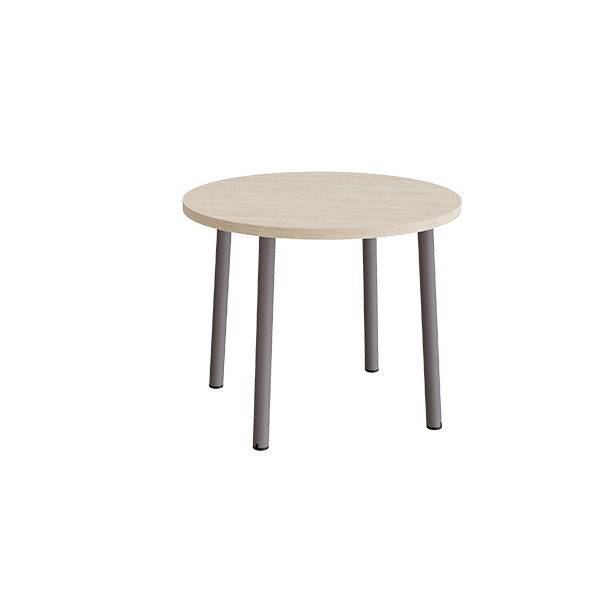 Rundt b&oslash;rnebord &Oslash;90cm i lydd&aelig;mpende hvidpigmenteret eg laminat med gr&aring;t stel, h&oslash;jde 72cm 
