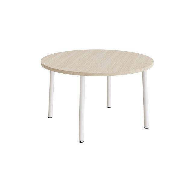 Rundt b&oslash;rnebord &Oslash;120cm i lydd&aelig;mpende hvidpigmenteret eg laminat med hvidt stel, h&oslash;jde 72cm 