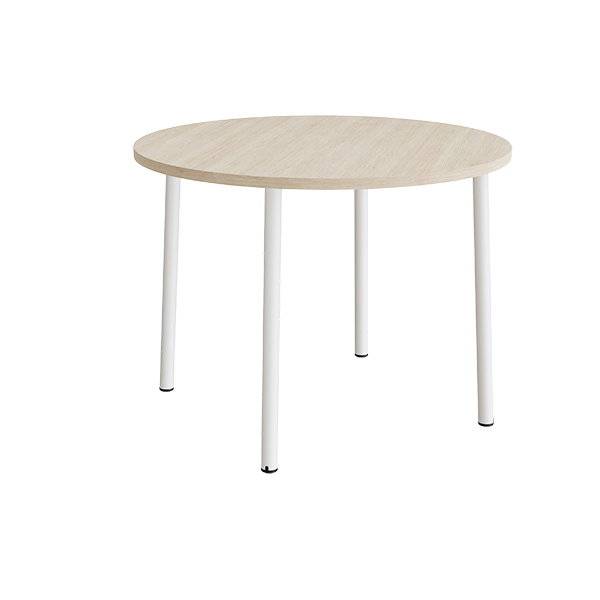 Rundt b&oslash;rnebord &Oslash;120cm i lydd&aelig;mpende hvidpigmenteret eg laminat med hvidt stel, h&oslash;jde 90cm