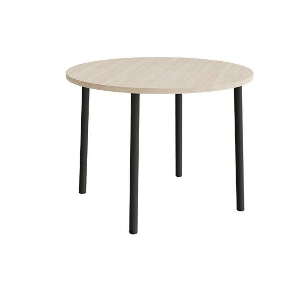 Rundt b&oslash;rnebord &Oslash;120cm i lydd&aelig;mpende hvidpigmenteret eg laminat med sort stel, h&oslash;jde 90cm 