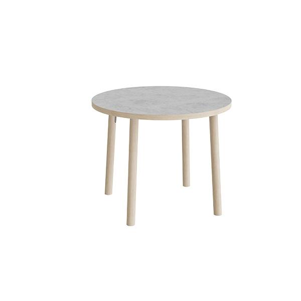 Rundt b&oslash;rnebord &Oslash;90cm i lys gr&aring; linoleum med tr&aelig;ben, h&oslash;jde 72cm