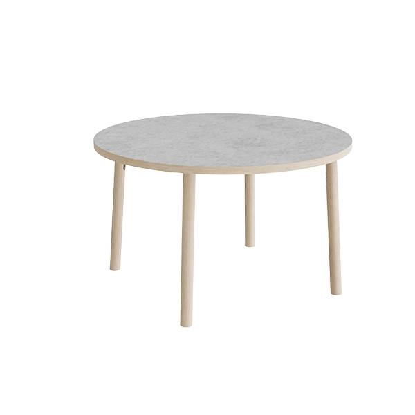 Rundt b&oslash;rnebord &Oslash;120cm i lys gr&aring; linoleum med tr&aelig;ben, h&oslash;jde 72cm