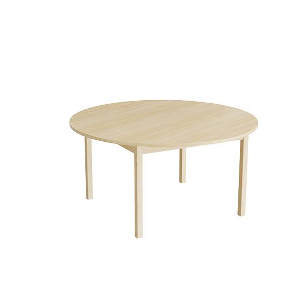 Rundt elevbord Ø120cm i birk laminat med massive birk ben, højde 60cm