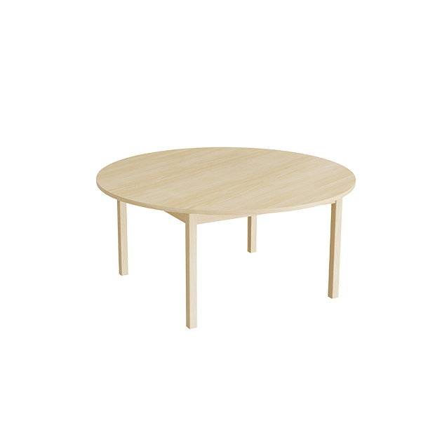 Rundt elevbord &Oslash;120cm i lydd&aelig;mpende birk laminat med massive birk ben, h&oslash;jde 55cm 