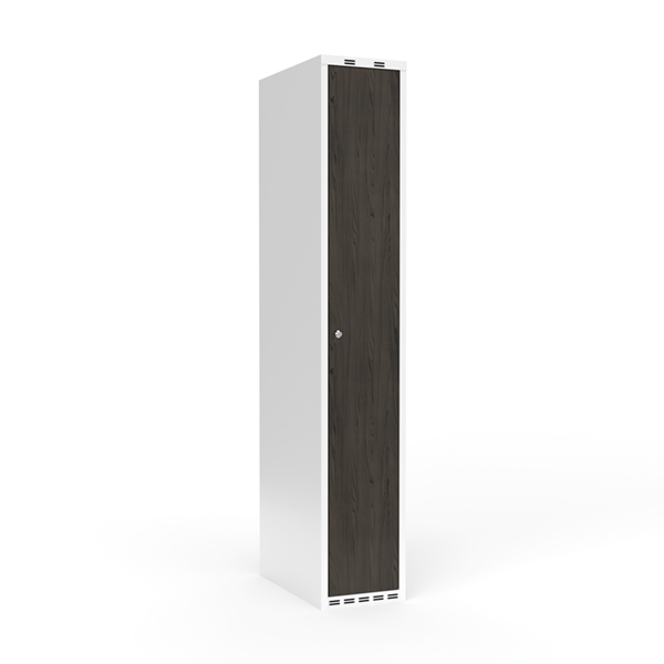 Garderobeskab 1x300mm med lige tag, dør i nocturne wood med cylinderlås