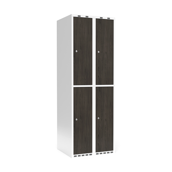 Garderobeskab 2x300mm, lige tag, 2 døre pr. søjle i nocturne wood med cylinderlås