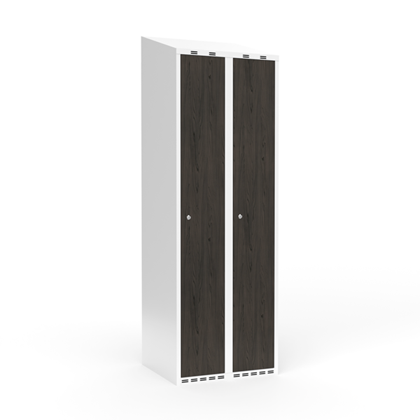 Garderobeskab 2x300mm med skr&aring;t tag, d&oslash;re i nocturne wood med cylinderl&aring;se