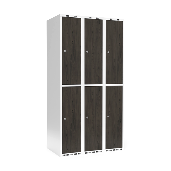 Garderobeskab 3x300mm, lige tag, 2 døre pr. søjle i nocturne wood med cylinderlås