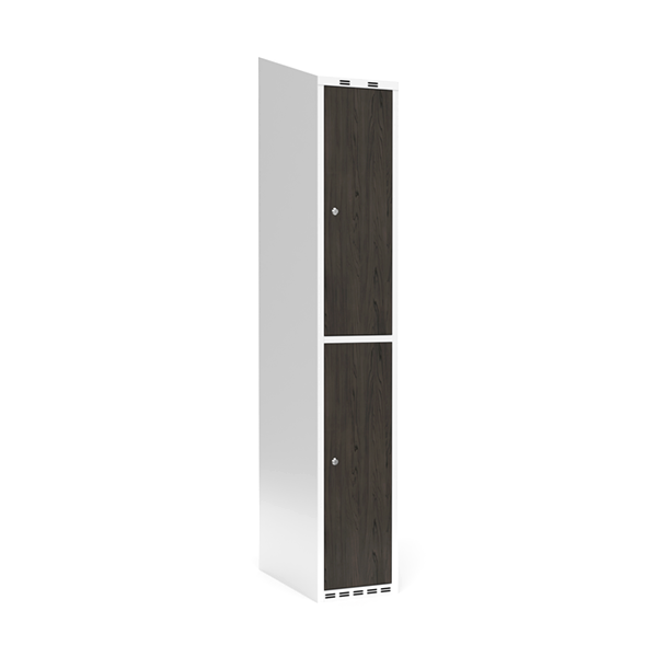 Garderobeskab 1x300mm med skråt tag, 2 døre i nocturne wood med cylinderlås