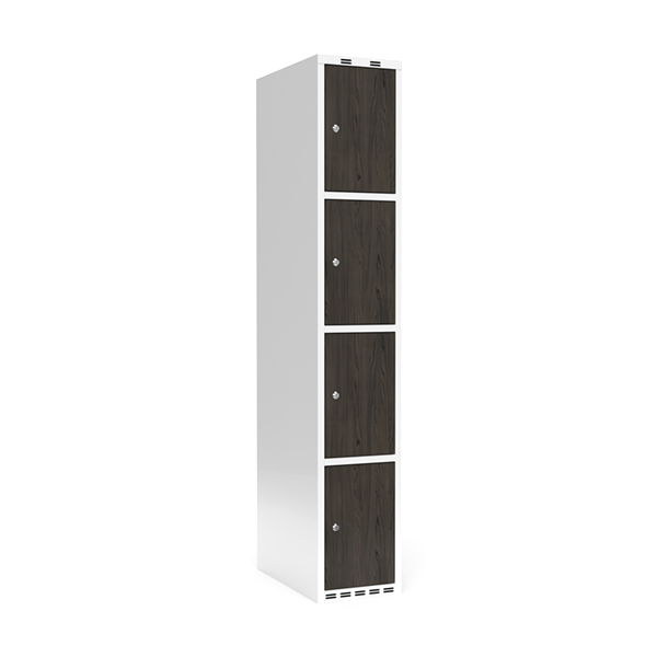 Garderobeskab 1x300mm med lige tag, 4 døre i nocturne wood med cylinderlås