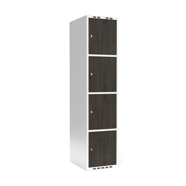 Garderobeskab 1x400mm med lige tag, 4 døre i nocturne wood med cylinderlås