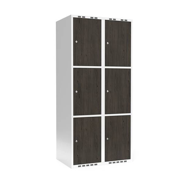 Garderobeskab 2x400mm, lige tag, 3 døre pr. søjle i nocturne wood med cylinderlås