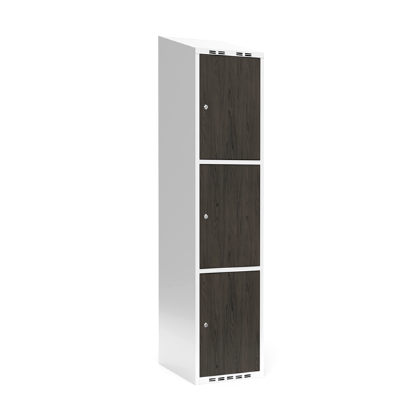 Garderobeskab 1x400mm med skråt tag, 3 døre i nocturne wood med cylinderlås