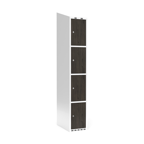 Garderobeskab 1x300mm med skråt tag, 4 døre i nocturne wood med cylinderlås