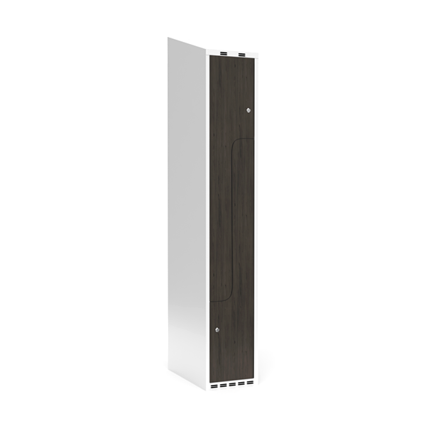 Garderobeskab 1x300mm med skråt tag, 2 delt Z-døre i nocturne wood med cylinderlåse