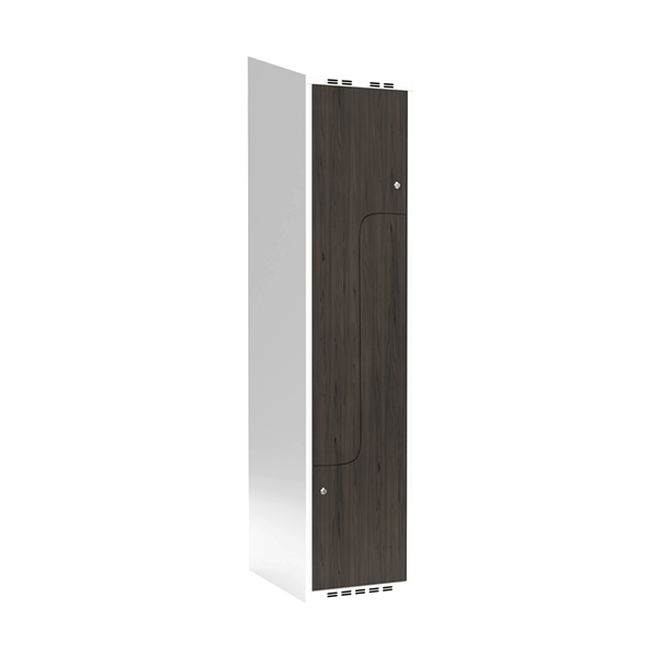 Garderobeskab 1x400mm med skråt tag, 2 delt Z-døre i nocturne wood med cylinderlåse